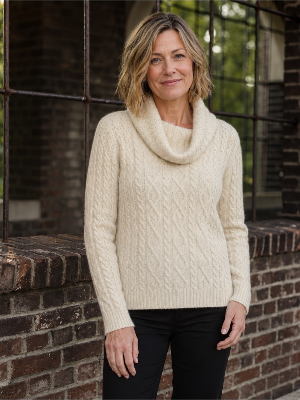 Daniel Bishop 100% Cashmere Cable Knit Cowl
Neck Sweater Cream Small